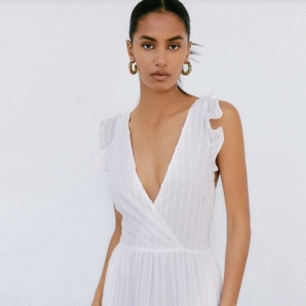 Zara Ruffled White Maxi Dress Size M - Picture 3 of 7
